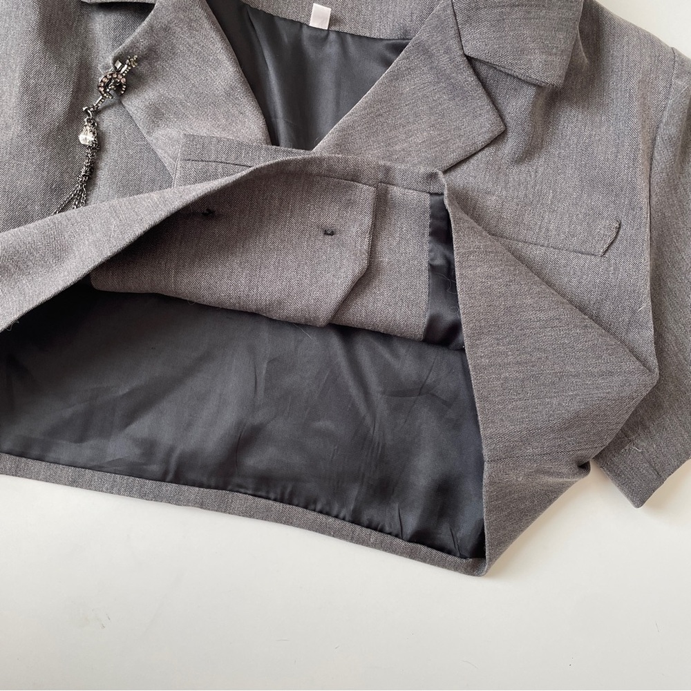 YesStyle Gray Crop Blazer Shirt Top with Jewel Embellishment, Size Small - Picture 6 of 11